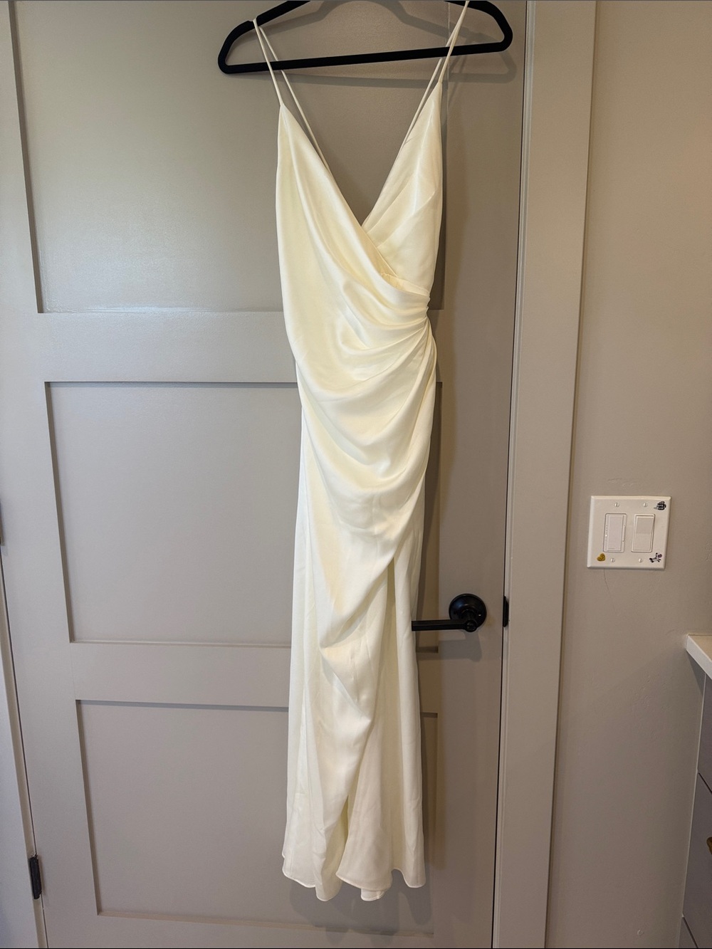 Fame and Partners Ivory Strapless Draped Slip Gown